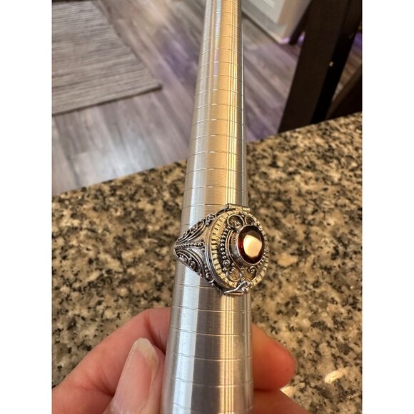 Poison Ring Sterling Silver 925 Garnet Gemstone Intricate Filigree Design Gift - Picture 14 of 16